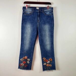 Y2k Sneak Peek High Rise Floral Slim Straight Distressed Frayed Crop Jean